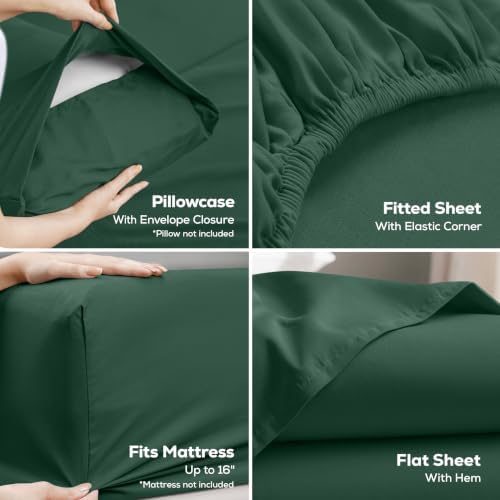 Cal King Sheets Set, 4 Pieces 16" Deep Pocket Bed Sheets, Emerald Green - Image 3