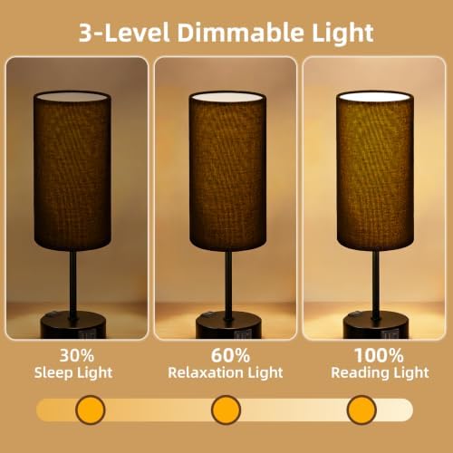 Bedside Table Lamp, Dimmable Touch, AC Outlet, USB A+C (Black) - Image 3