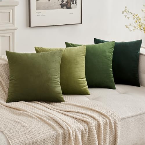 MIULEE Velvet Throw Pillow Covers 16x16 Inch Pack of 2 Light Olive Green - Image 5