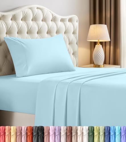 Twin Sheets Set, 3 Pieces 16" Deep Pocket Hotel Luxury Bed Sheets, Ice Blue by UTOPIABEDDING