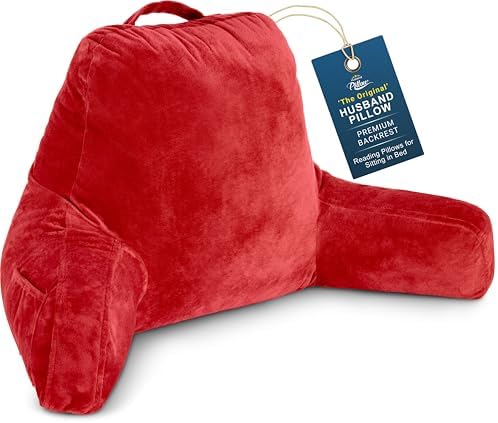 Husband Pillow Red, Original Reading Pillow in Bed Rest Chair, Shredded Memory by HusbandPillow