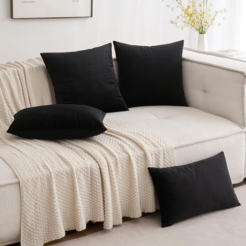 MIULEE 12x20 Inch Lumbar Velvet Throw Pillow Covers Black - Image 4