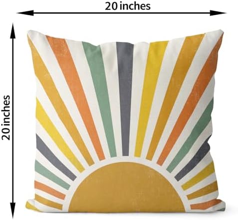 Boho Pillow Covers 20x20 Set of 2 Stripes Colorful Yellow Sunshine Decorative - Image 6