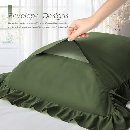 Ruffled Pillow Cases, Olive Green, Queen 20"x30" - Image 5