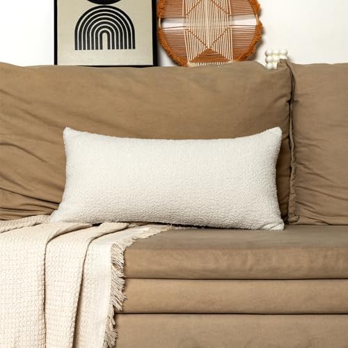 JoraLion 14x26 inch Boucle Lumbar Pillow Cover, Cream Woven Texture Neutral - Image 7