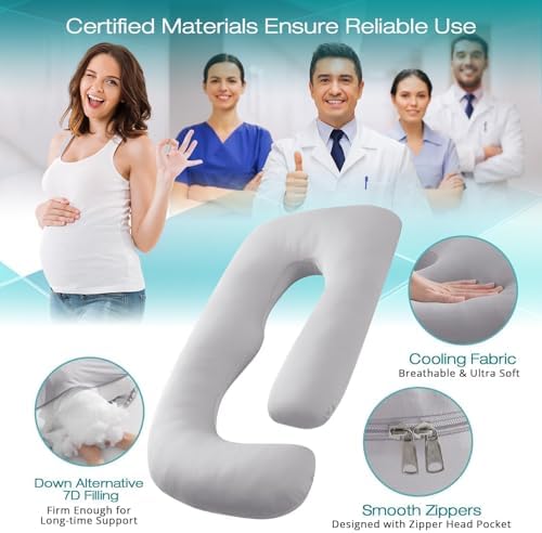 Cooling Pregnancy Pillows for Sleeping, Light Grey - Image 3