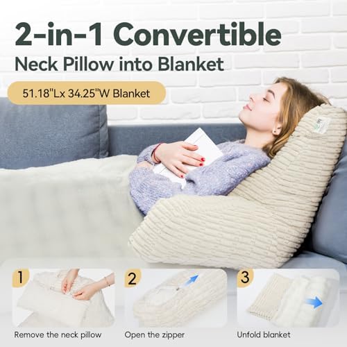 24" Large Reading Pillow with Detachable Neck Roll - Image 3