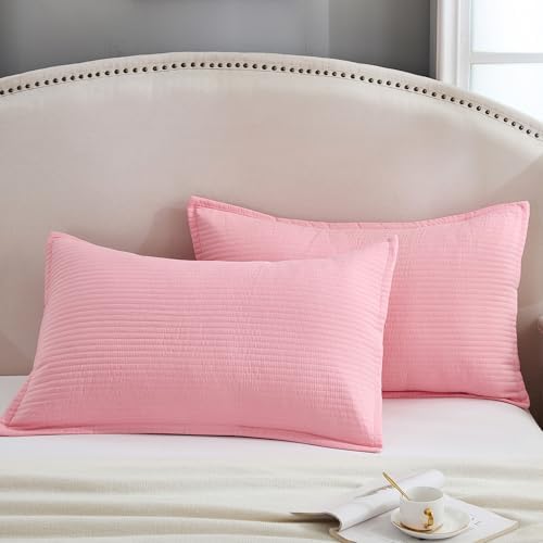 Stripe Quilted Pillowcases Set of 2, Standard Size Envelope Pillow Covers Soft - Image 2