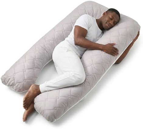 U Shaped Pillow Full Body Quilted Reversible 55 in Ivory White by OlenaCasa