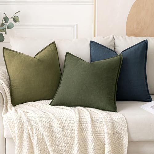 MIULEE Decorative Linen Pillow Covers 18x18 Inch Blue - Image 4