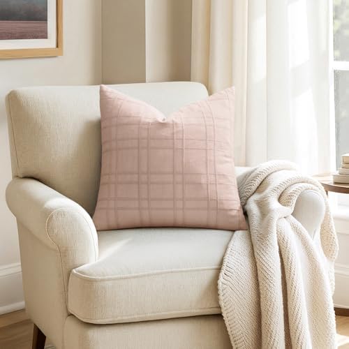 MIULEE Linen Plaid Pillow Covers Decorative 20x20 Light Pink - Image 6
