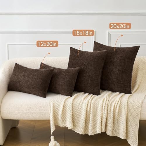 MIULEE Chenille Fall Euro Pillow Covers Chocolate Brown 22x22 Pack of 2 - Image 5