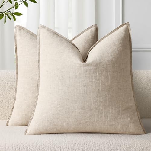 decorUhome Fall Beige Linen Throw Pillow Covers 18x18 Set of 2 by decorUhome
