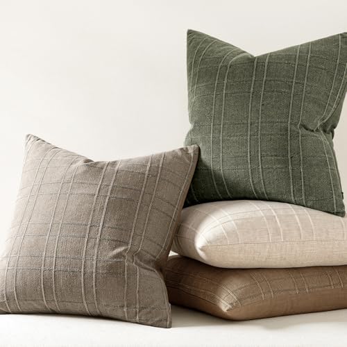 MIULEE Linen Plaid Pillow Covers Decorative Euro 22x22 Tan Taupe - Image 6