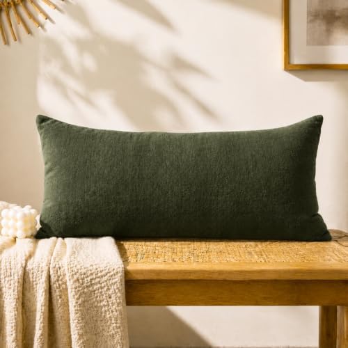 JoraLion Chenille Lumbar Pillow Covers 14X26 inch Moss Green by JoraLion