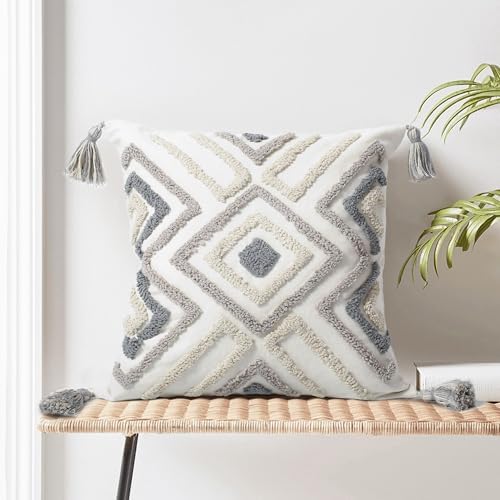 Boho Pillow Covers 18X18 Inch Boho Tufted Throw Pillow Covers Decorative - Image 2
