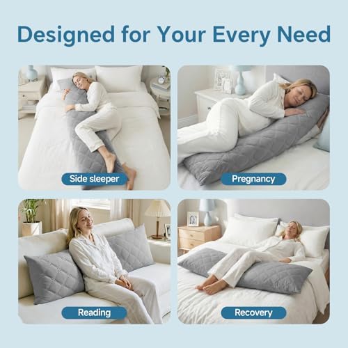 BEDELITE Cooling Body Pillow, Memory Foam Filled, Light Grey, 20x54 Inches - Image 5