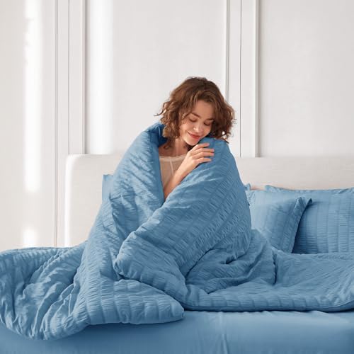 MUXHOMO 5 Pieces Twin Comforter Set, Seersucker Bed in a Bag Twin Size - Image 6