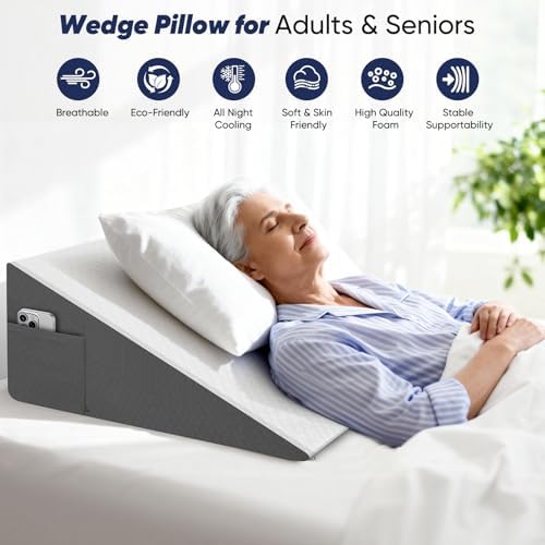 Bed Wedge Pillow for Sleeping, Reading & Resting, 10 inch Cooling Memory Foam - Image 7