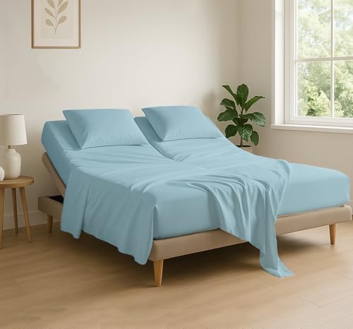 4 Piece Flex Head King Sheet Set 34" Top, 100% Egyptian Cotton, Light Blue by COTTINGON