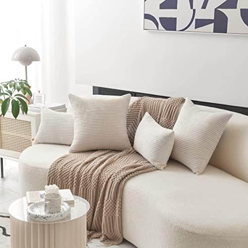 Home Brilliant 24x24 Pillow Covers Set of 2 Striped Velvet Corduroy Euro Throw - Image 2