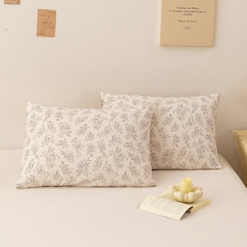 ECOCOTT Floral Botanical Pillowcases Queen Size 2 Pack, 100% Washed Cotton - Image 2