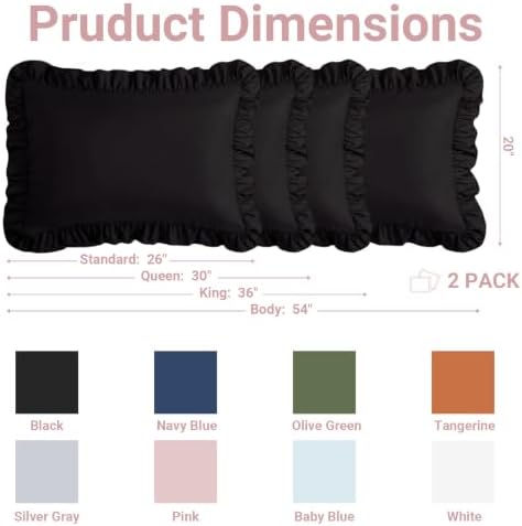 Set of 2 Brushed Microfiber Ruffle Pillow Cases Body Size Black - Image 6