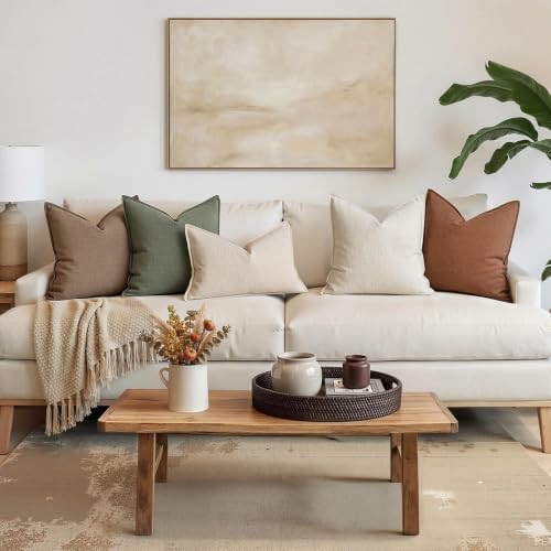 MIULEE Thick Textured Decorative Throw Pillow Covers 16x16 in Natural Linen - Image 4