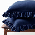 Set of 2 Brushed Microfiber Ruffle Pillow Cases Queen Size Navy Blue by FMLIUY