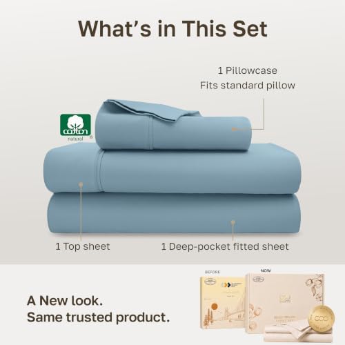California Design Den 100% Cotton Sateen Twin-XL Sheets, Sky Blue - Image 3