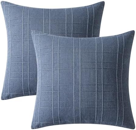 MIULEE Linen Plaid Pillow Covers Coastal Decorative 16x16 Blue - Image 7