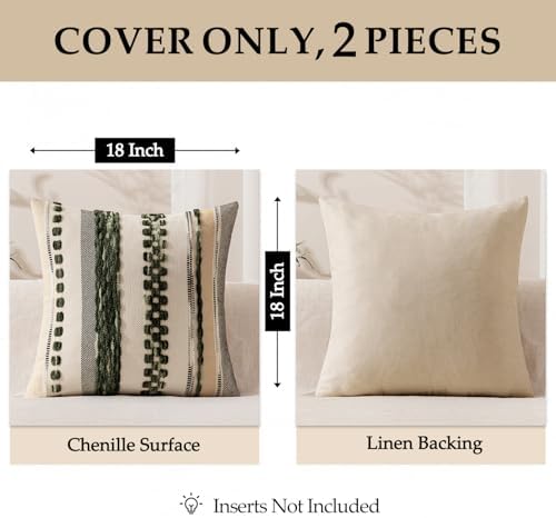 ANRODUO Boho Decorative Pillow Covers 18x18 Dark Green Stripe Pack of 2 - Image 4