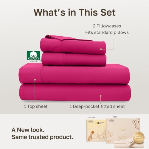 California Design Den Soft 100% Cotton Sateen Full Bedsheets Set, Hot Pink - Image 3