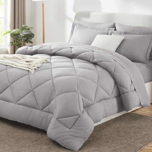 CozyLux Super King Comforter Set 120"x120", 7 Piece, French Grey by CozyLux