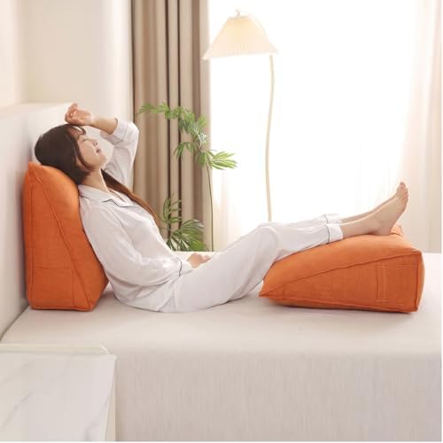 Triangular Reading Pillow with Side Pocket, Backrest Support Cushion - Image 3