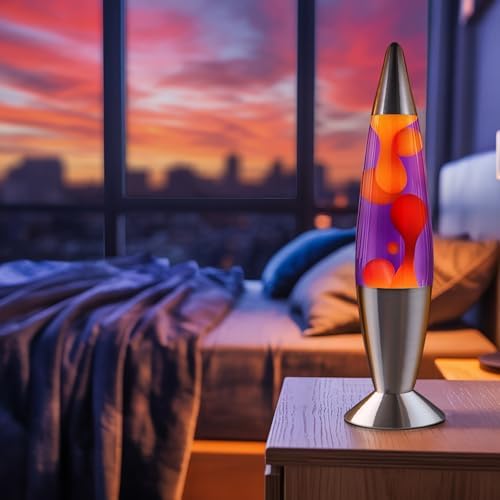 JAMBO 16" Beautiful Lamp- Purple with Yellow/Orange Wax, Relaxing Liquid Light, Night Light Nightlight, Home Decor Living Room Office Bedroom Lamp for Adults Teens Kids Magma Motion - Image 2