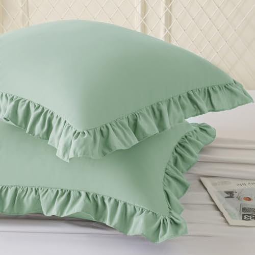 KKJIAF 2 Pack Ruffle Pillow Cases 18x18 Inches, Sage Green - Image 2