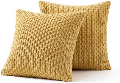 MIULEE Decorative Throw Pillow Covers 20x20 Gold Textured Corduroy - Image 6
