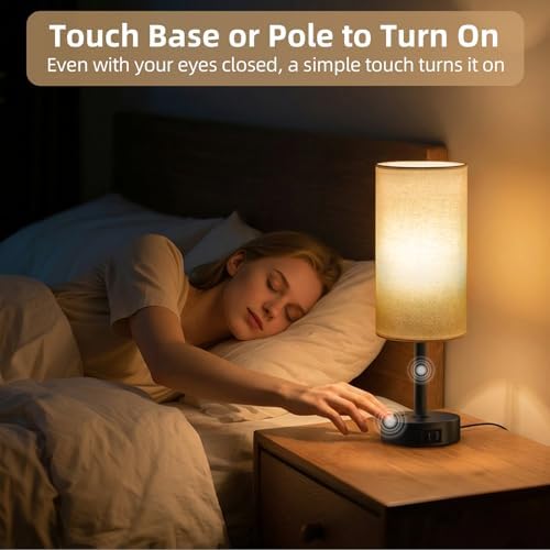 Table Lamp for Bedroom, High-Sensitivity Touch, AC Outlet, USB A+C - Image 4