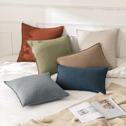 MIULEE Decorative Linen Pillow Covers 20x20 Inch Rust - Image 5