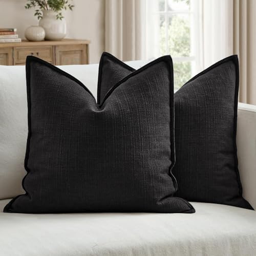 MIULEE Thick Textured Decorative Throw Pillow Covers 20x20 Inch Black by MIULEE