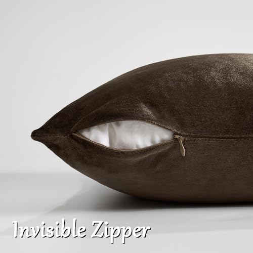 GIGIZAZA Brown Velvet Pillow Covers 22x22 Decorative Pillows Pack of 2 - Image 4