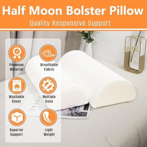 2PCS Knee Pillow for Sleeping, Half Moon Bolster Pillow for Neck, Ankle Foot & - Image 3