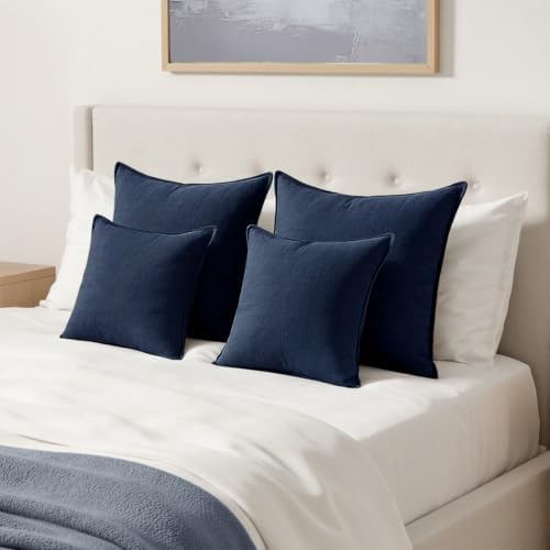 MIULEE Decorative Linen Pillow Covers 20x20 Inch Navy Blue - Image 4
