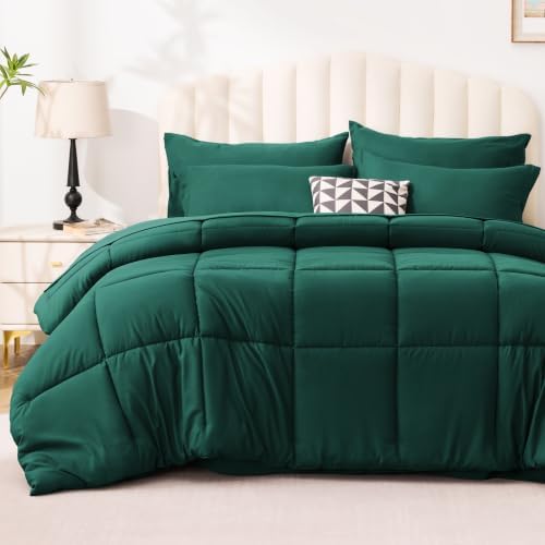 Love's cabin Plaid King Comforter Set, Dark Green by Lovescabin