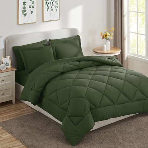CozyLux Full Comforter Set 82"x86" Olive Green - Image 4