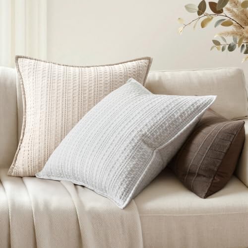 Decorative Waffle Euro Sham Pillow Covers 26x26 Cream 2 Pack - Image 2