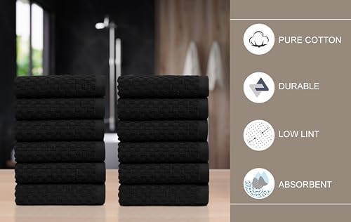 COTTON CRAFT Euro Spa Waffle Wash Cloth - Set of 12 Black Washcloth - Image 4