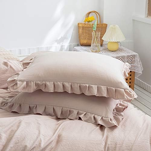 King Pillowcases Taupe Pillow Shams Cute Pillow Cover Tan Ruffle Set of 2 by Merryword