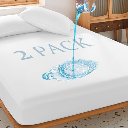 2 Pack Twin Waterproof Mattress Protector Deep Pocket Mattress Cover, Soft by Unilibra